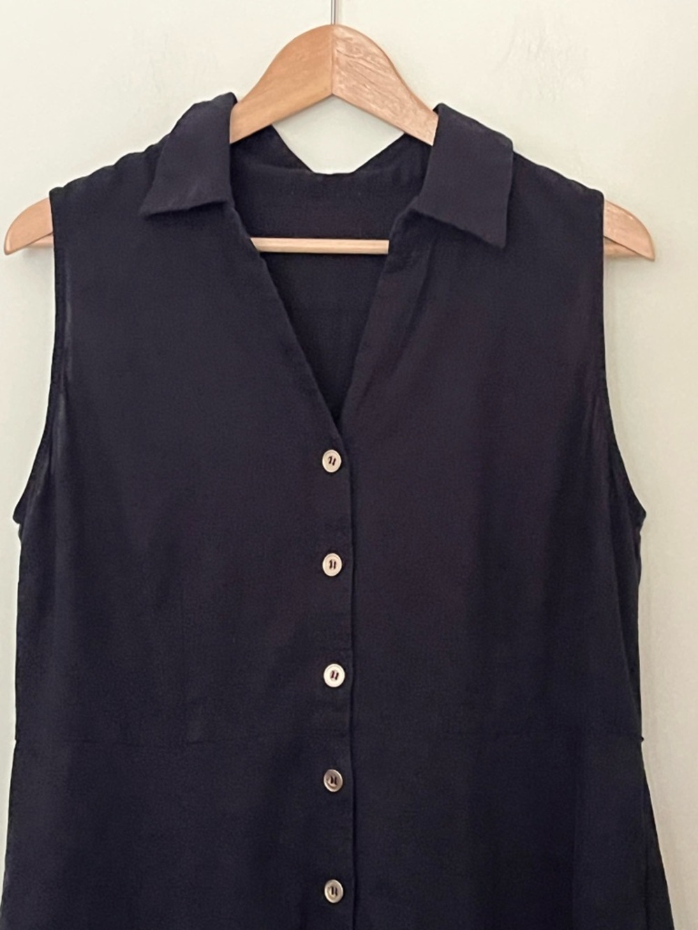 Linen Blend Navy Blue Button Front Midi Dress M/L